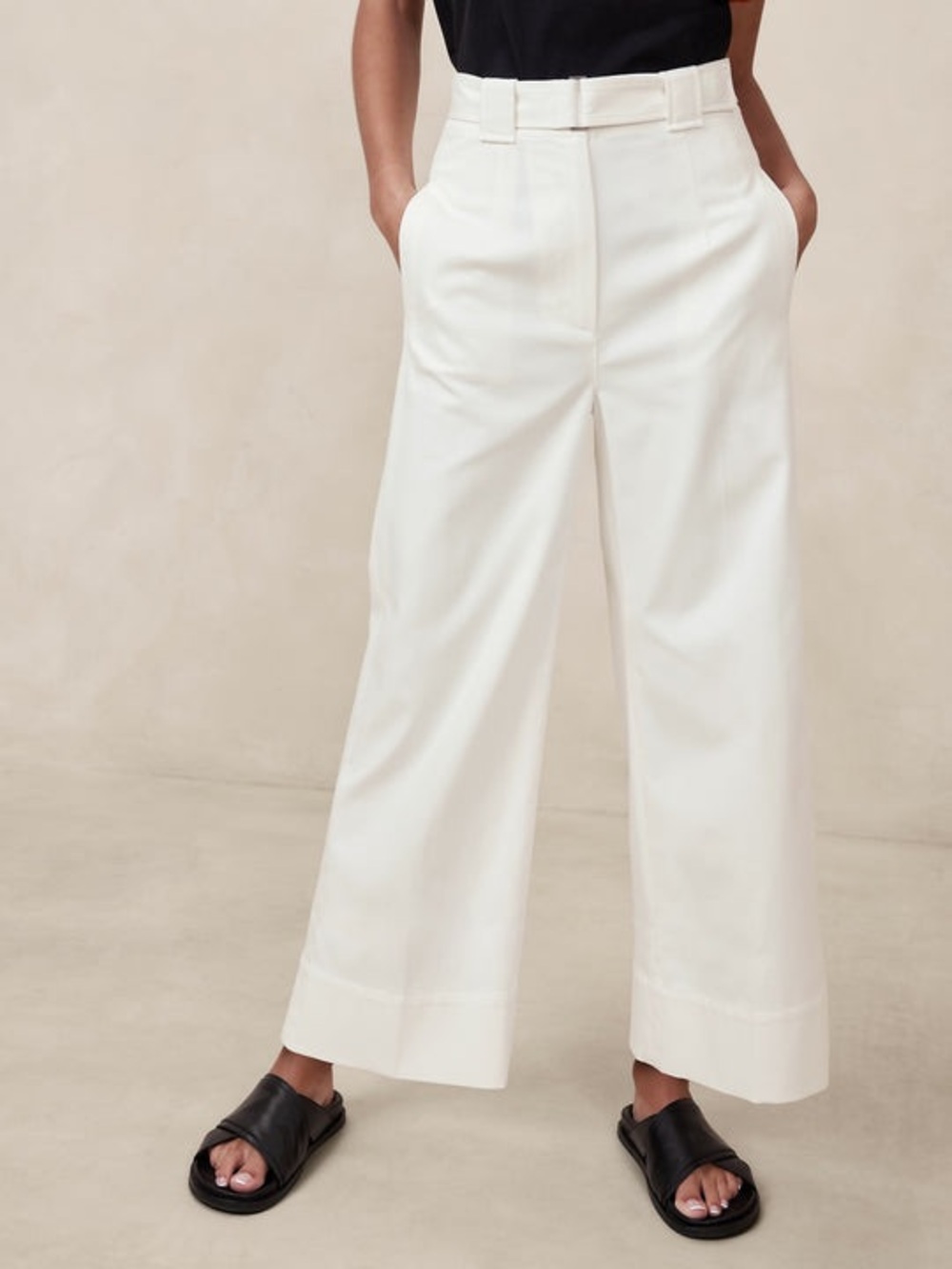 BR Cream Ivory Belted Cropped Wide Leg Pants Women’s Size 16
